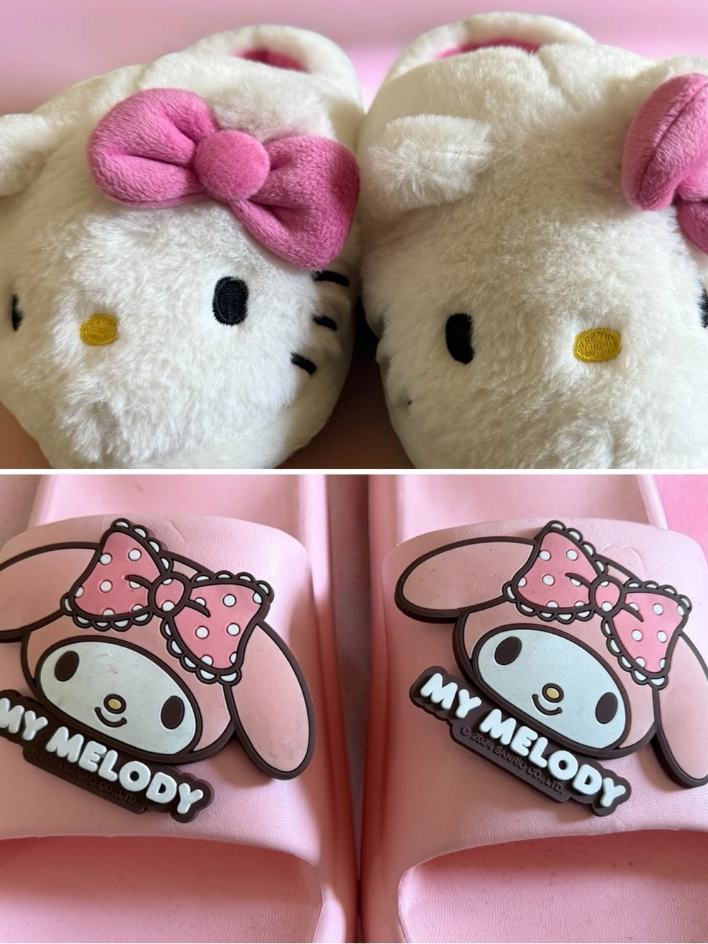 Sanrio My Melody Slides & Hello Kitty Pink Plush Slippers Combo Girls 5/6 NWOT